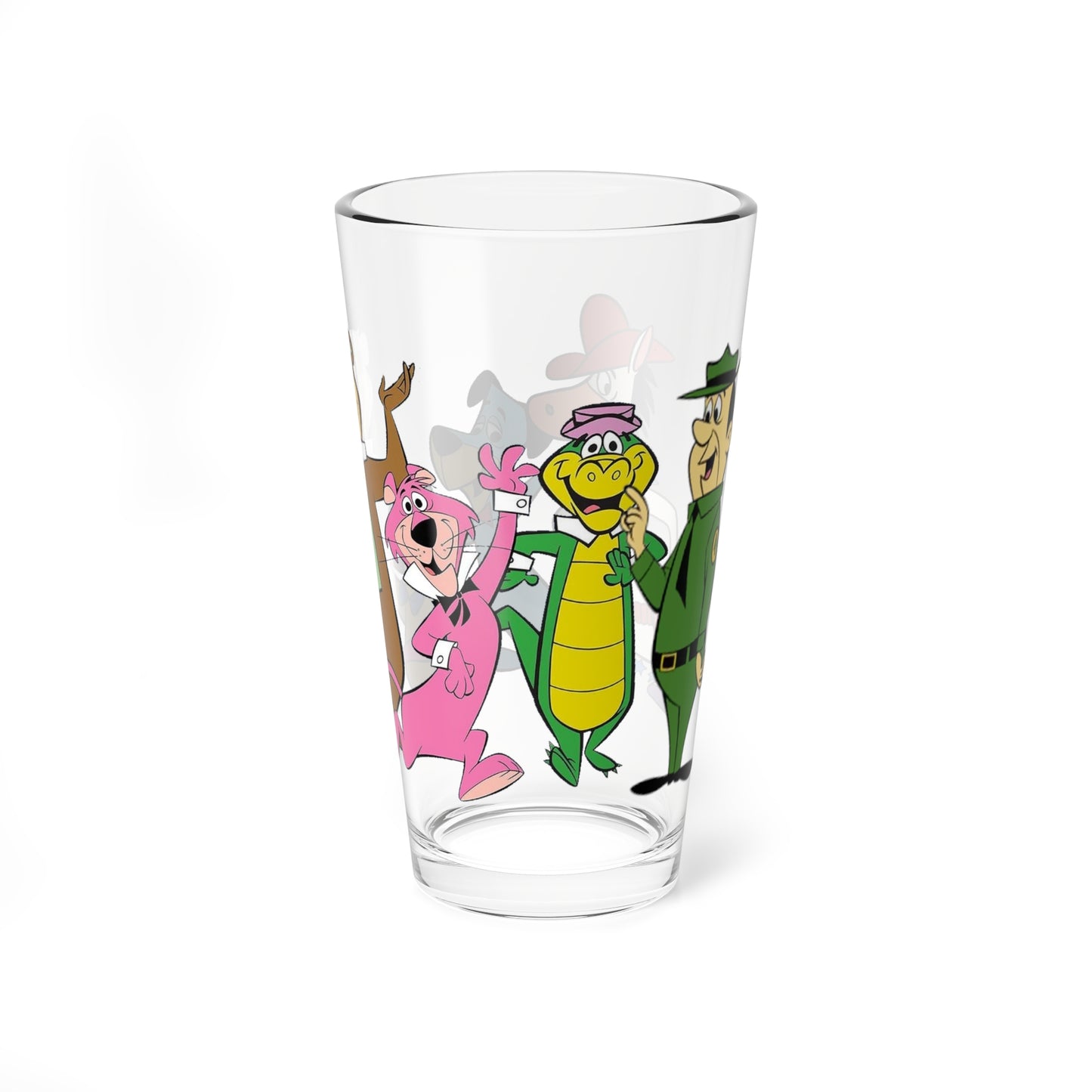 Yogi's Gang Pint Glass, 16oz - Wally Gator, Huckleberry Hound, Quick Draw McGraw, Snagglepuss - Hanna-Barbera Cartoon
