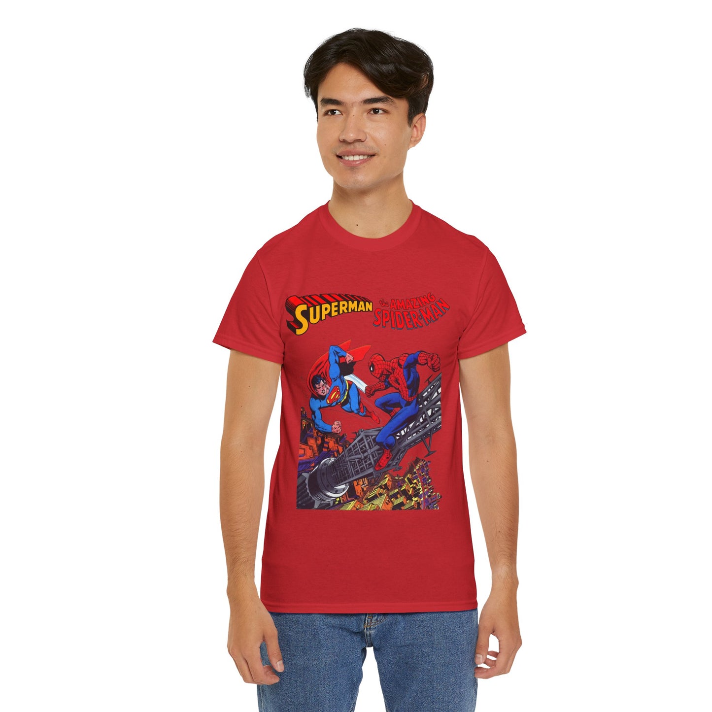 Superman & Amazing Spider-Man T-Shirt - DC/Marvel Comics Crossover - 1970s - Clark Kent & Peter Parker