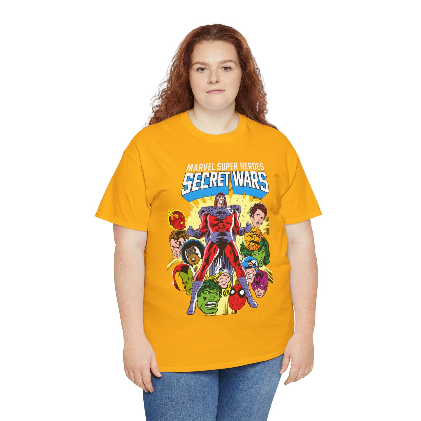 Marvel Super Heroes Secret Wars T-Shirt - Magneto, Captain America, Iron Man, She-Hulk, Hulk, Human Torch, Captain Marvel, Hawkeye - Marvel Comics