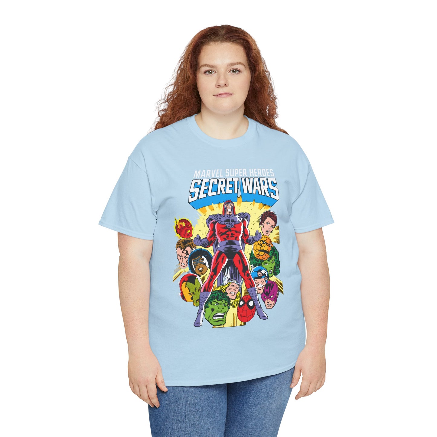 Marvel Super Heroes Secret Wars T-Shirt - Magneto, Captain America, Iron Man, She-Hulk, Hulk, Human Torch, Captain Marvel, Hawkeye - Marvel Comics