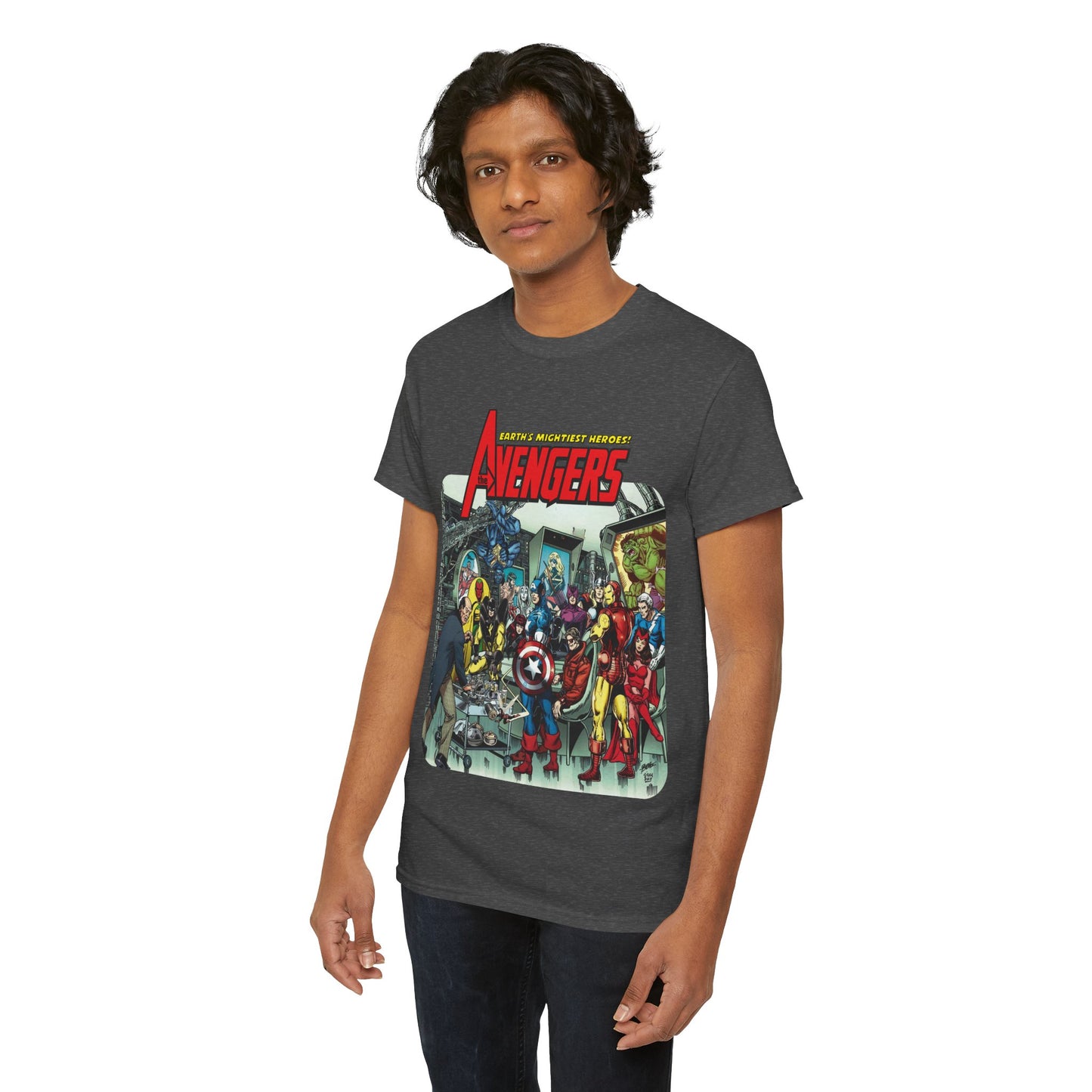 Classic Avengers T-Shirt - George Perez Art - Captain America, Hawkeye, Iron Man, Vision, Scarlet Witch, Quicksilver, Jarvis - Marvel Comics