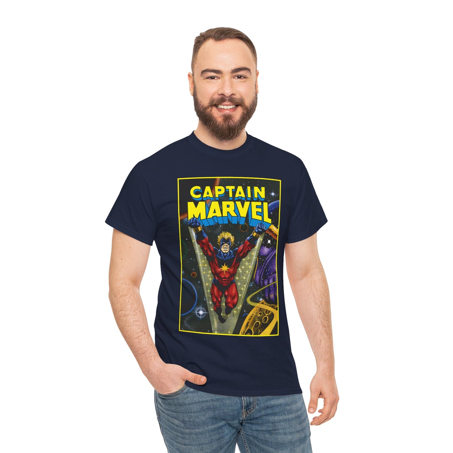 Captain Marvel T-Shirt - Mar-Vell - Thanos - Jim Starlin Art - 1970s Cosmic Superhero - Marvel Comics