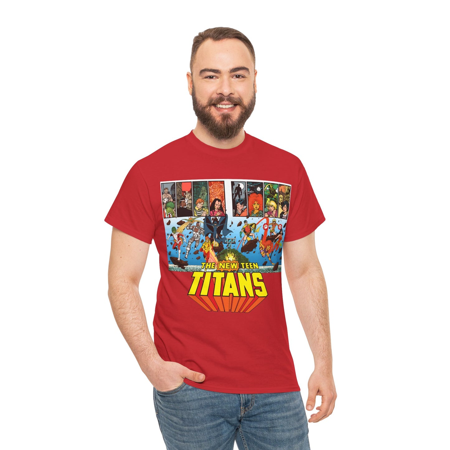 New Teen Titans T-Shirt - George Perez Art - Robin, Wonder Girl, Cyborg, Raven, Starfire, Kid Flash - DC Comics