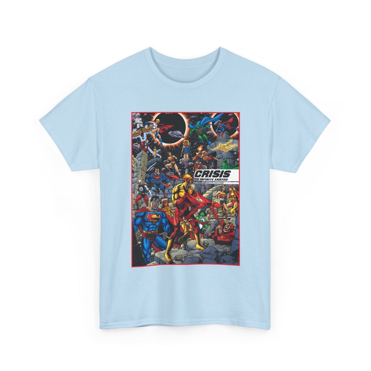 Crisis on Infinite Earths T-Shirt - George Perez Art - Absolute Edition Cover - Flash, Supergirl, Wonder Woman, Kid Flash, Psycho Pirate, Harbinger - DC Comics
