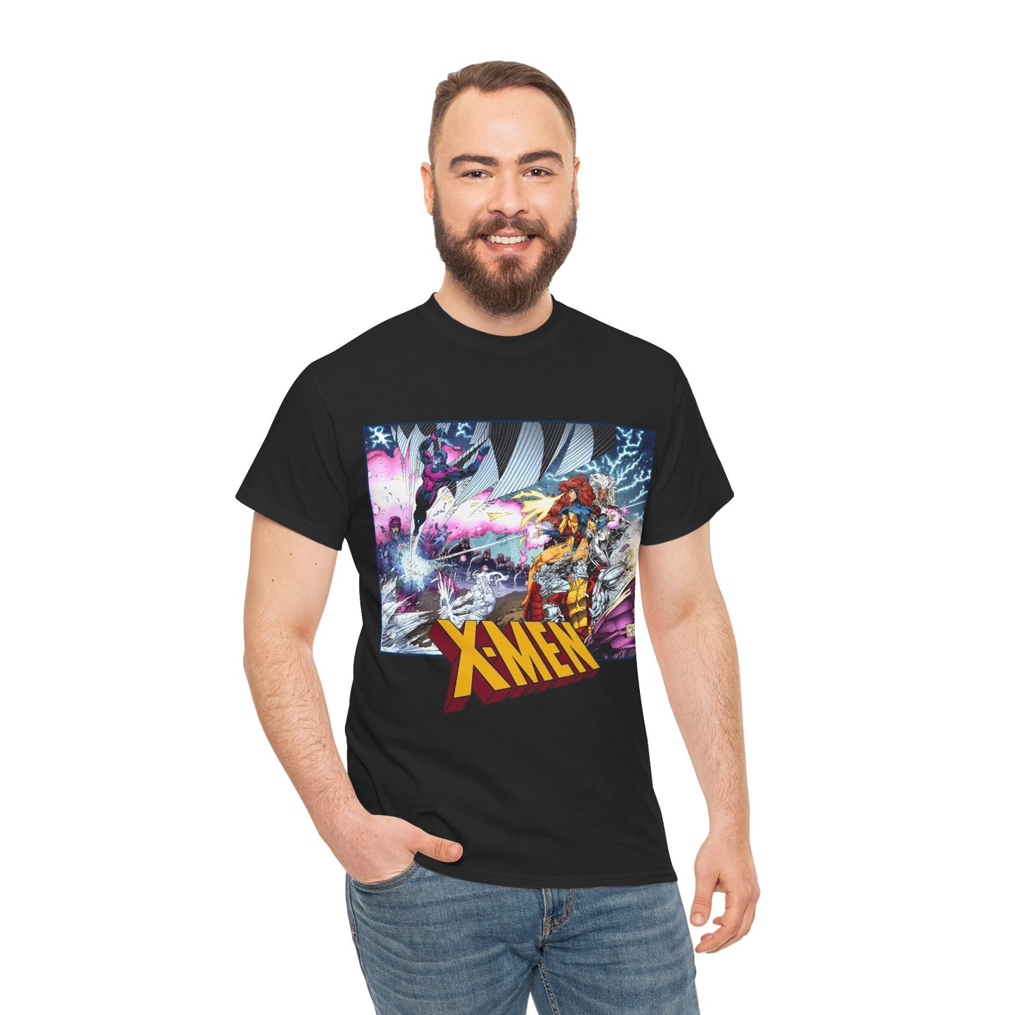 X-Men T-Shirt - Whilce Portacio Art - Storm, Jean Grey, Archangel, Iceman - Fighting Sentinels - Marvel Comics