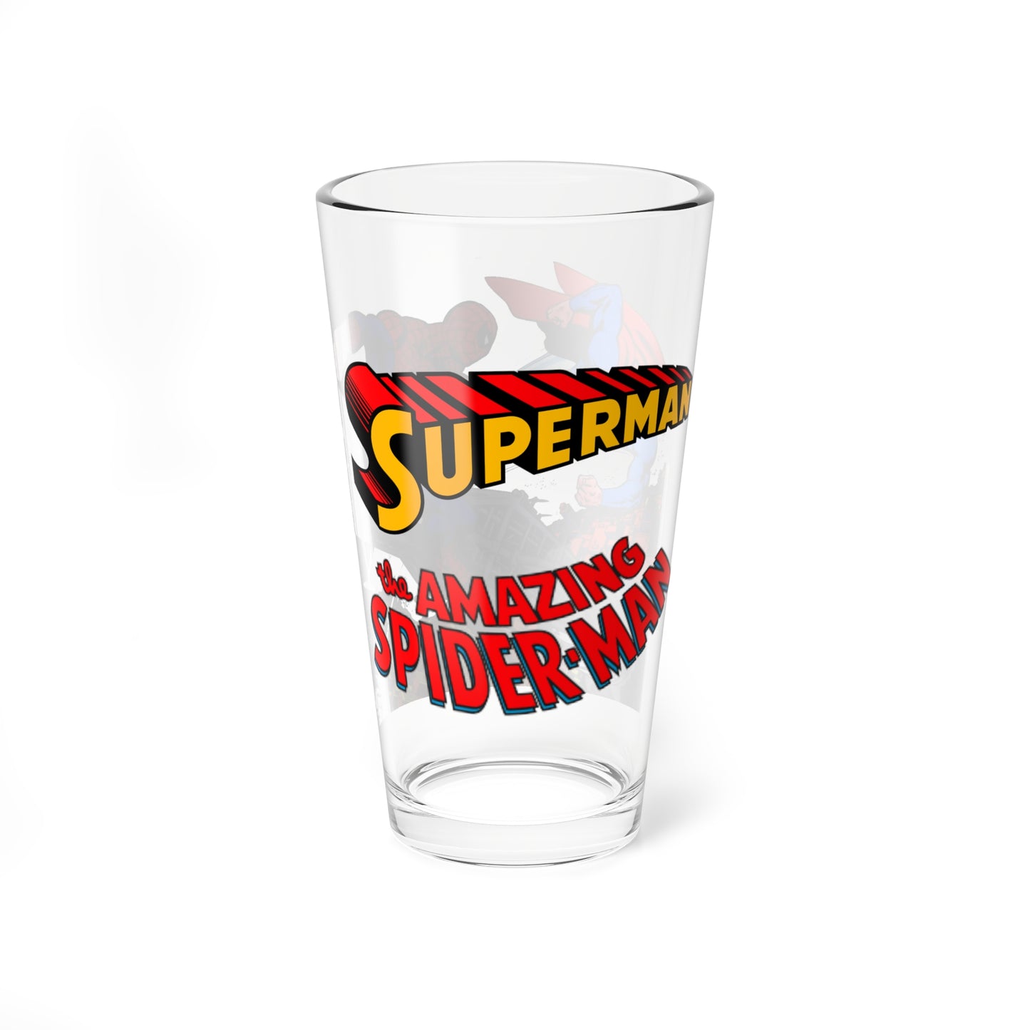 Superman & Amazing Spider-Man Pint Glass, 16oz - DC Comics & Marvel Comics Crossover - Classic 1970s Story