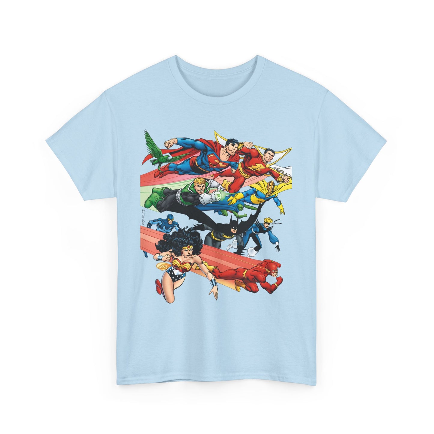 DC Legends T-Shirt - John Byrne Art - Superman, Dr Fate, Blue Beetle, Wonder Woman, Black Canary, Guy Gardner - DC Comics