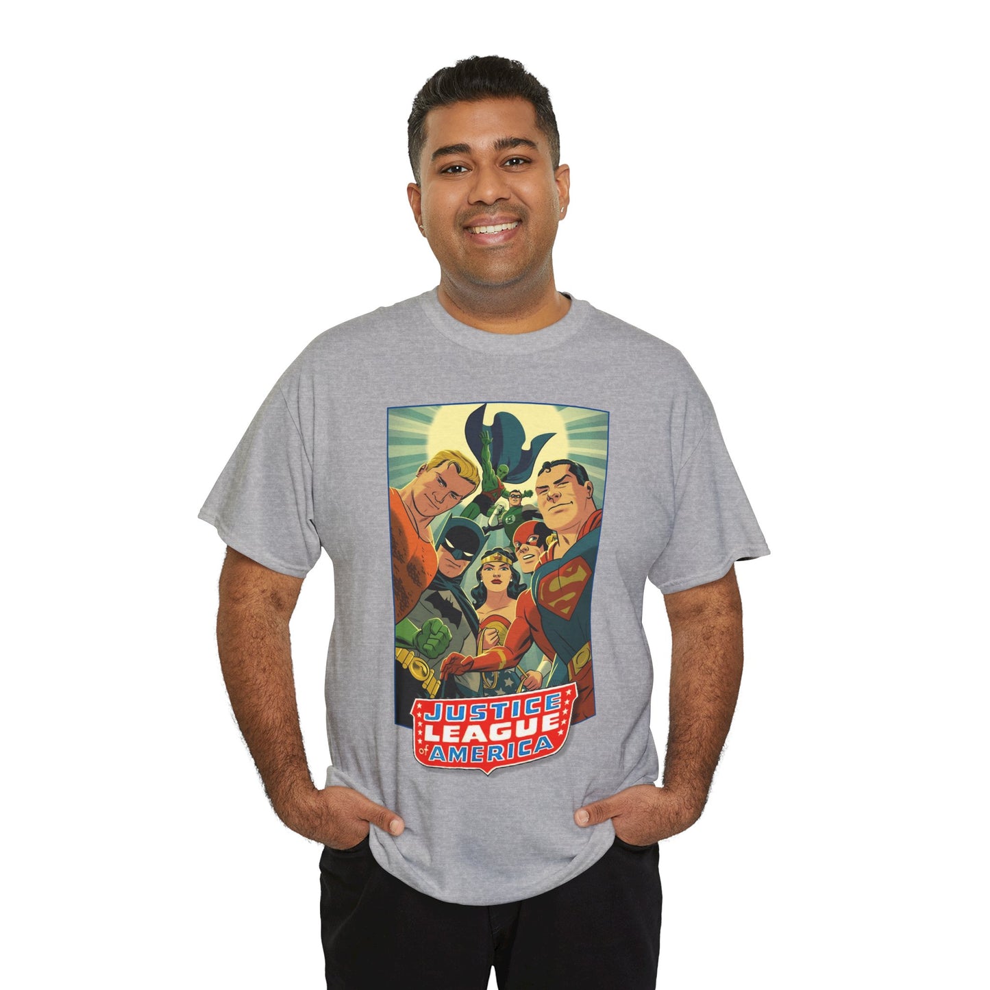 Justice League of America T-Shirt - Michael Cho Art - Superman, Flash, Wonder Woman, Green Lantern, Batman, Martian Manhunter - Silver Age Team - DC Comics