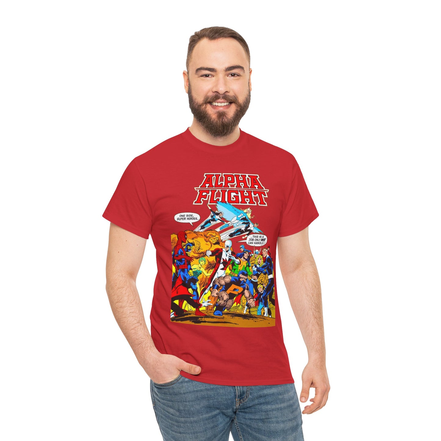 Alpha Flight T-Shirt - John Byrne Art - Sasquatch, Aurora, Northstar, Guardian, Puck, Shaman, Snowbird - Canada's Super Team - Marvel Comics