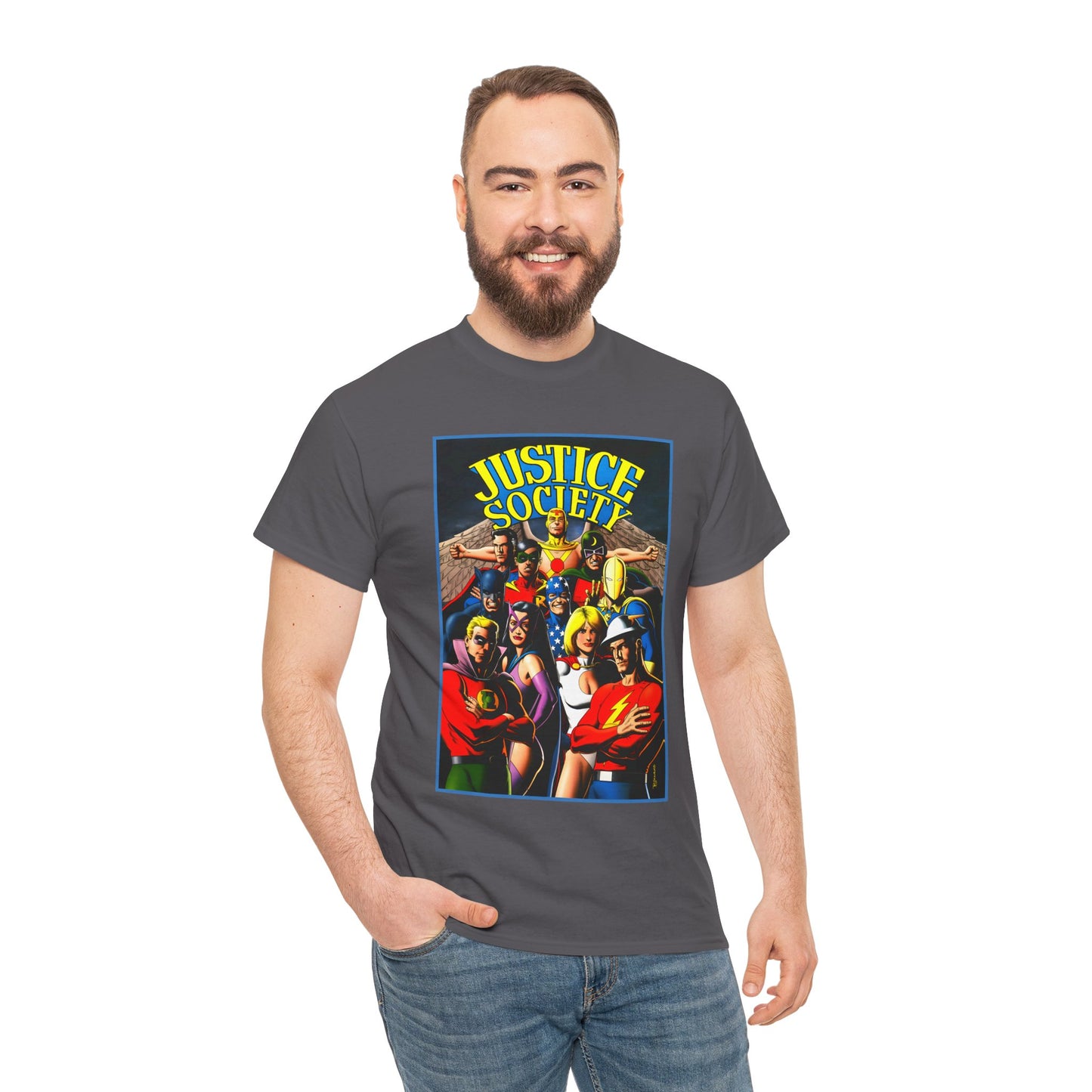 Justice Society T-Shirt - Brian Bolland Art - Dr. Fate, Huntress, Power Girl, Green Lantern, Hawkman, Wildcat - DC Comics - JSA