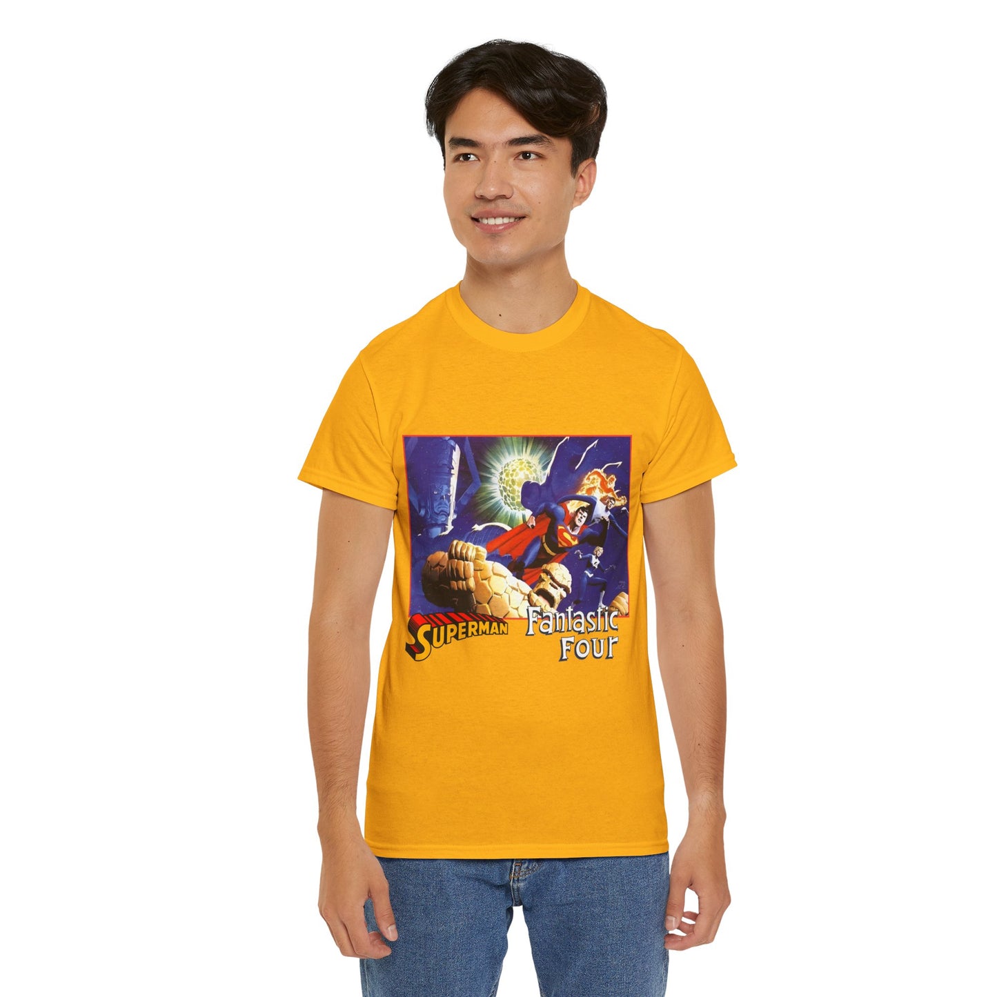 Superman & Fantastic Four T-Shirt - Marvel, DC Comics - Alex Ross, Dan Jurgens - 1990s Crossover Vs Galactus