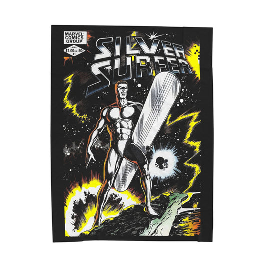 Silver Surfer Velveteen Plush Blanket 60x80" - John Byrne Art - Former Herald of Galactus - Norrin Radd - Fantastic Four Connection - Popular Marvel Comics Character - Cosmic Hero