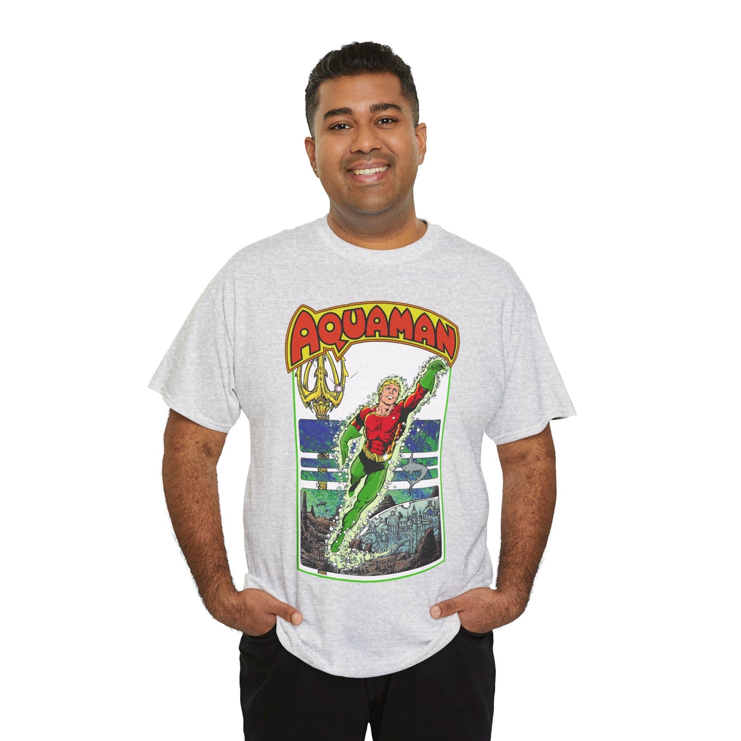 Aquaman T-Shirt - George Perez Art -Justice League 1980s Postcard Series - Arthur Curry - King of Atlantis - JLA - DC Comics