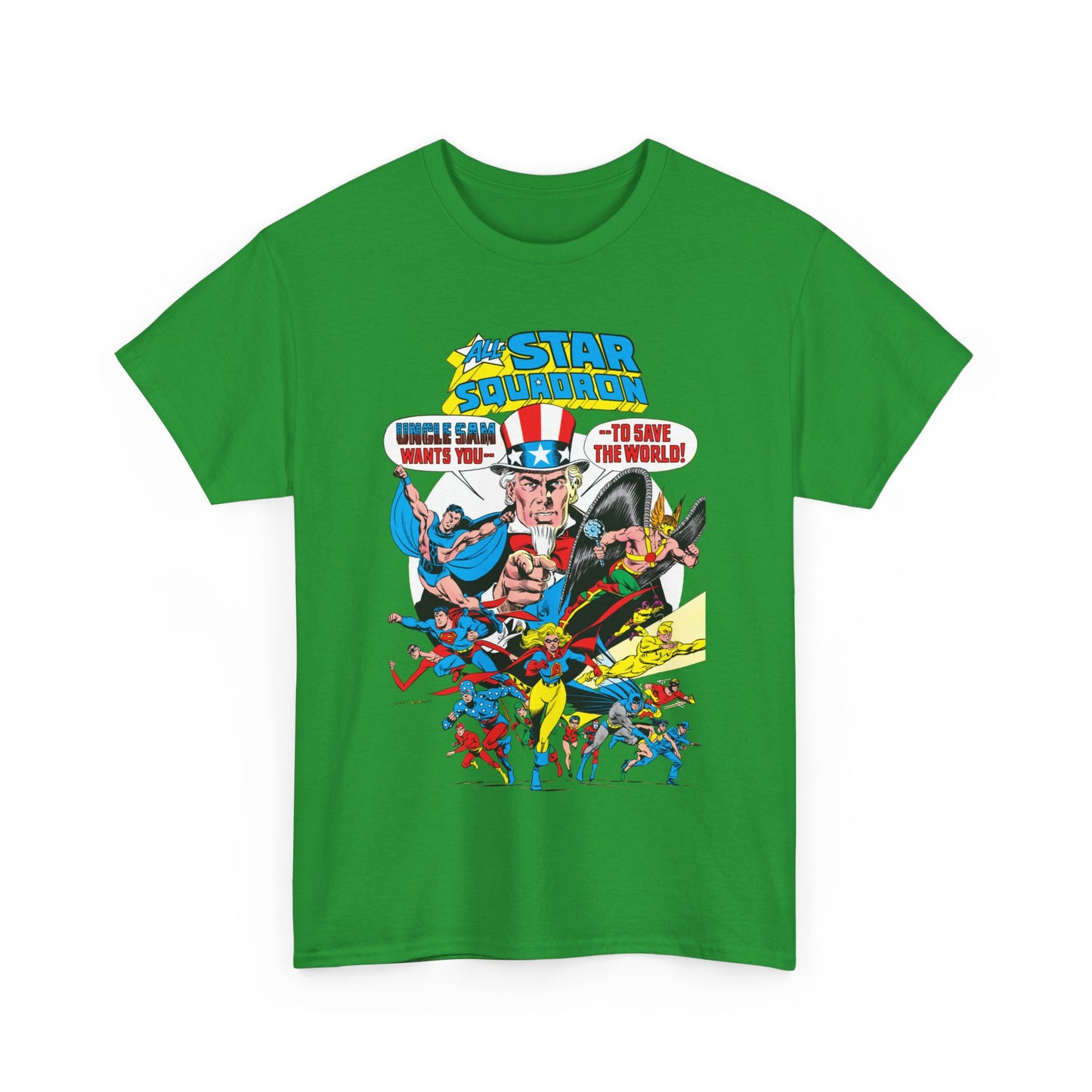 All-Star Squadron T-Shirt - Jerry Ordway Art - Uncle Sam, Hawkman, Superman, Liberty Belle, Black Condor, the Ray, Batman, Plastic Man - JSA Link - DC Comics