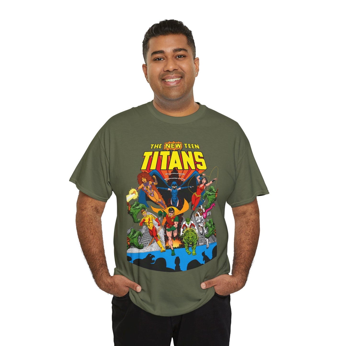 New Teen Titans T-Shirt - George Perez Art - Robin, Wonder Girl, Kid Flash, Changeling, Starfire, Cyborg, Raven - DC Comics - Classic 1980s Series