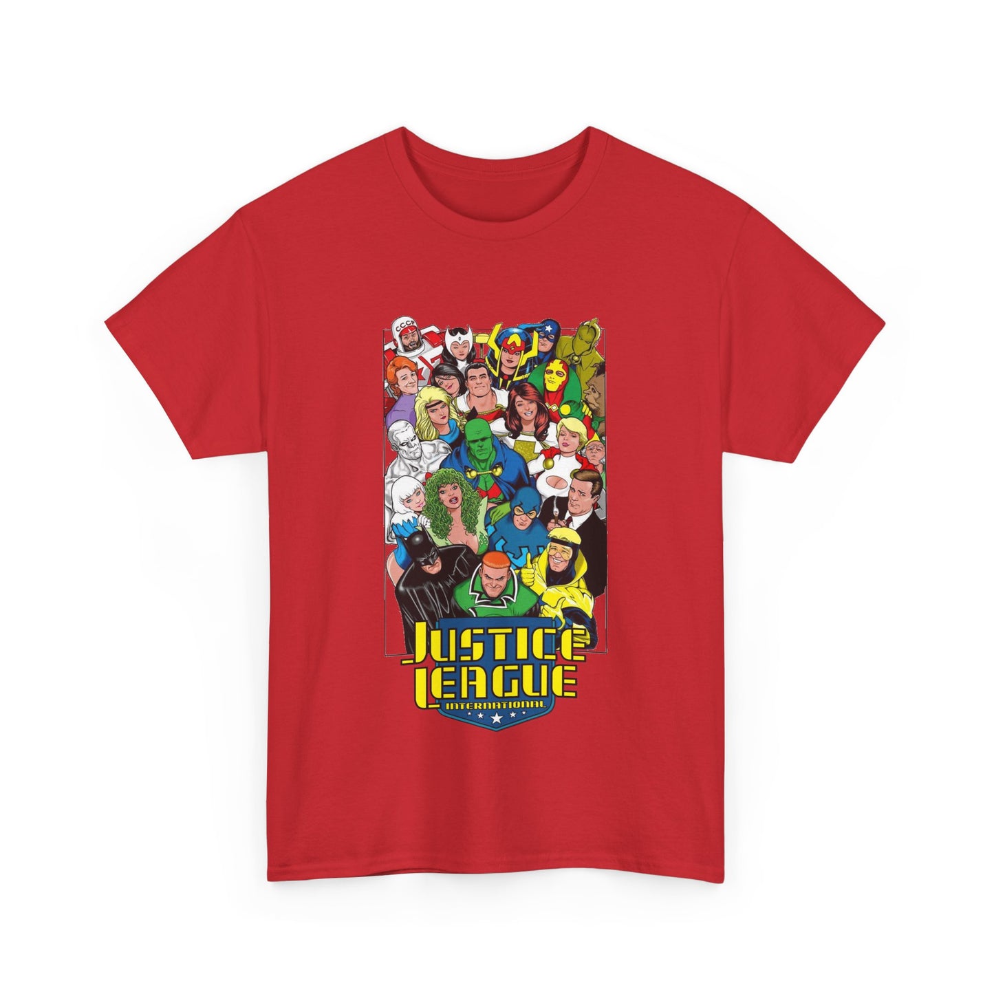 Justice League International T-Shirt - DC Comics - JLI - Kevin Maguire Art - Blue Beetle, Booster Gold, Martian Manhunter, Captain Atom