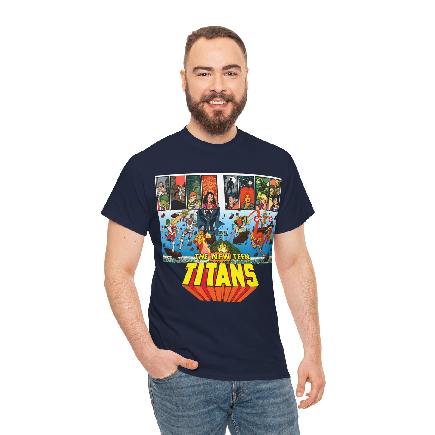 New Teen Titans T-Shirt - George Perez Art - Robin, Wonder Girl, Cyborg, Raven, Starfire, Kid Flash - DC Comics