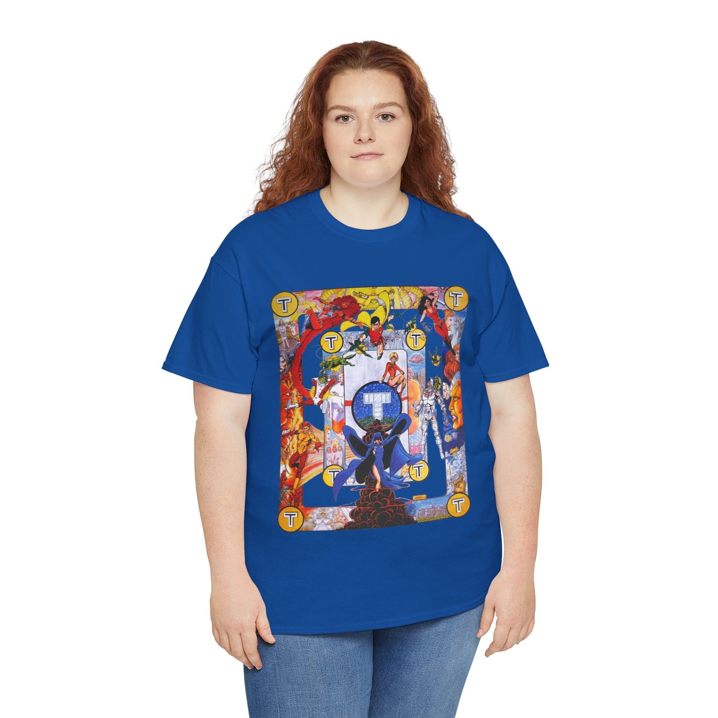 New Teen Titans Poster T-Shirt - George Perez Art - Cyborg, Raven, Robin, Terra, Wonder Girl, Changeling, Kid Flash, Deathstroke, Blackfire - DC Comics