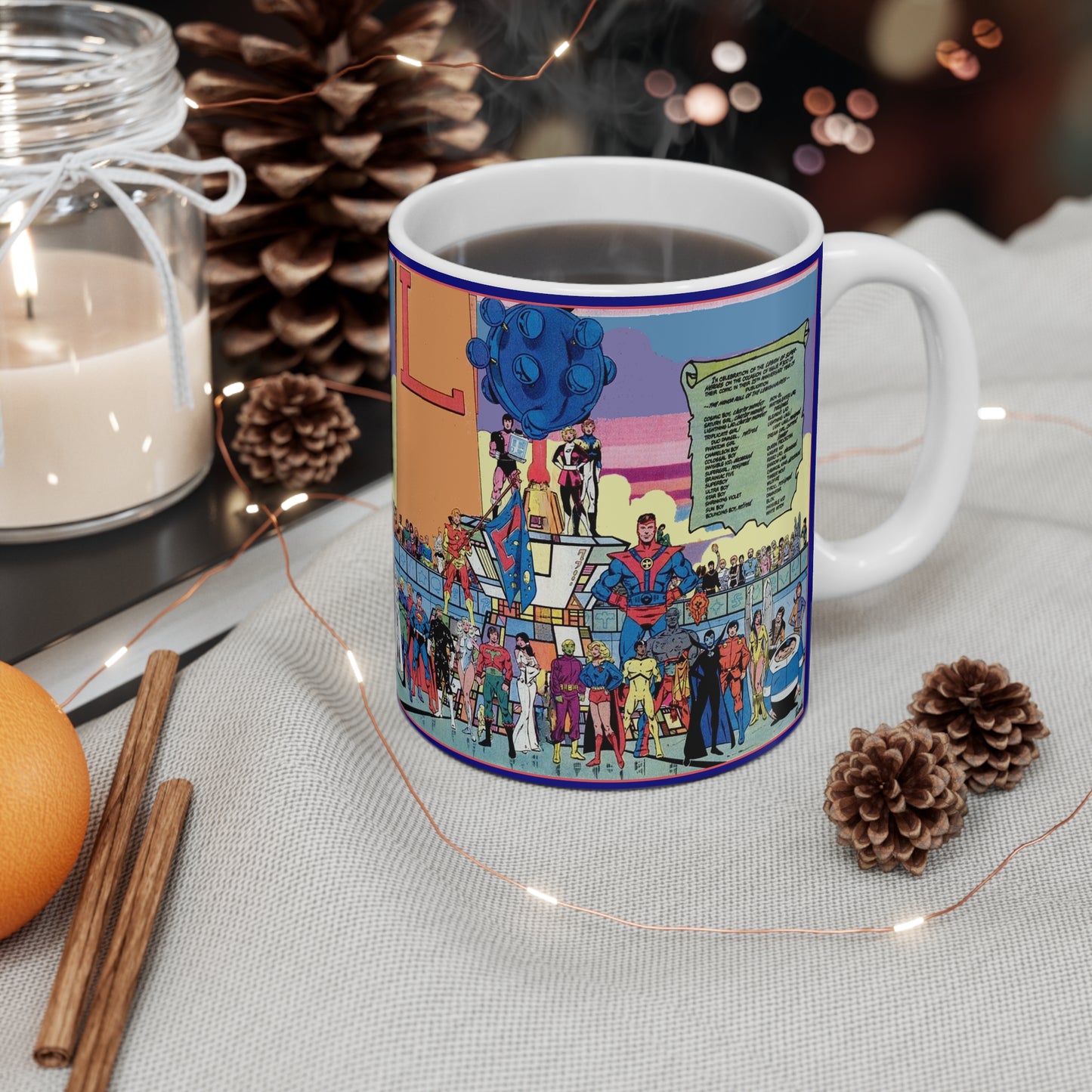 Legion of Super-Heroes Coffee Mug - Issue #300 Spread - DC Comics Art - Mug 11oz - Saturn Girl, Cosmic Boy, Lightning Lad, Brainiac 5