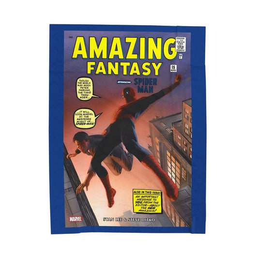 Amazing Spider-Man Velveteen Plush Blanket 60x80" - Amazing Fantasy #15 - Steve Ditko Art - 1st Appearance Cover - Peter Parker - Marvel Comics
