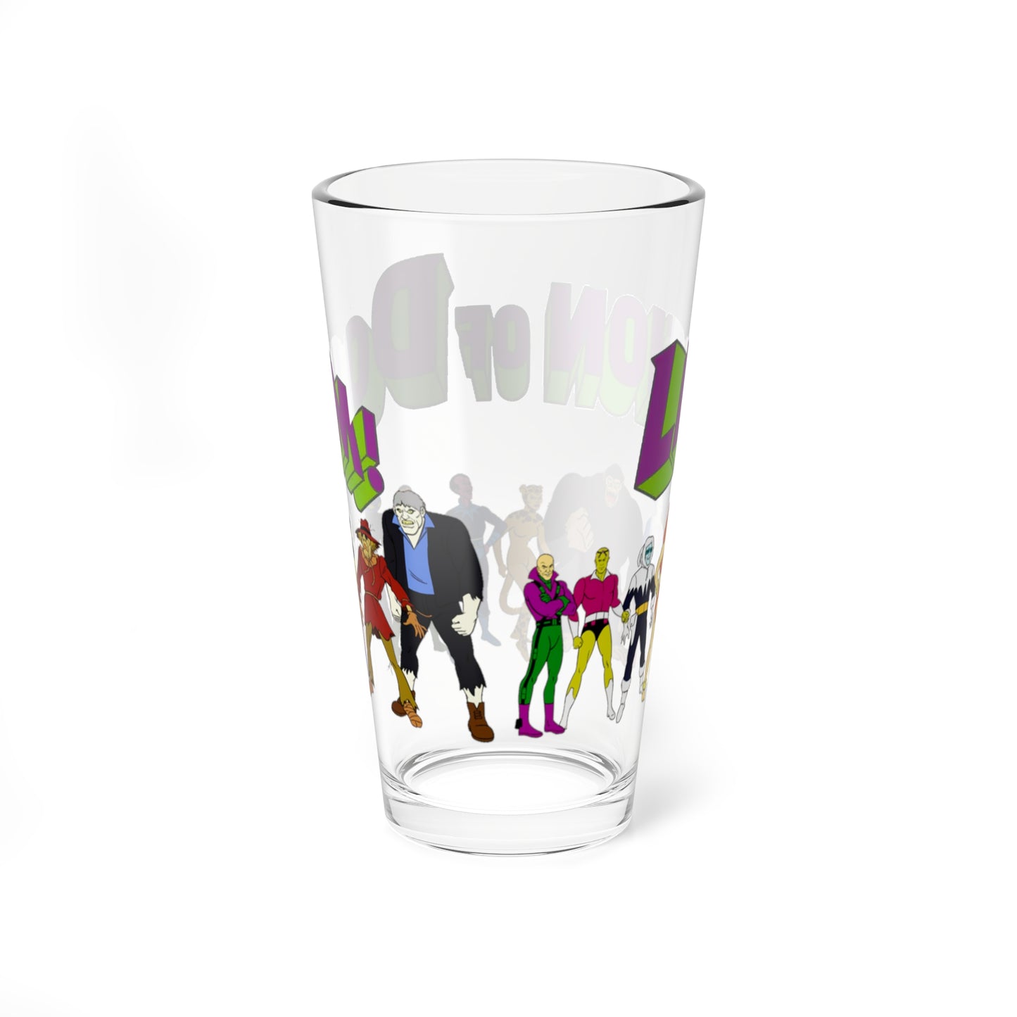 Legion of Doom Pint Glass, 16oz - Super Friends Foes - Hall of Doom - Lex Luthor, Brainiac, Grodd, Riddler, Sinestro, Cheetah, Giganta, Bizarro, Scarecrow