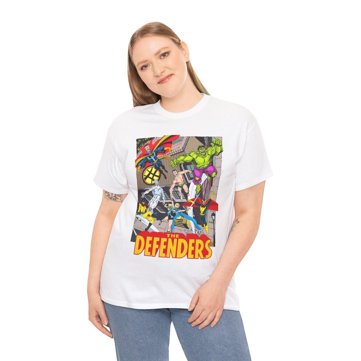 Defenders T-Shirt - John Byrne Art - Marvel Comics - Dr Strange, Nighthawk, Hulk