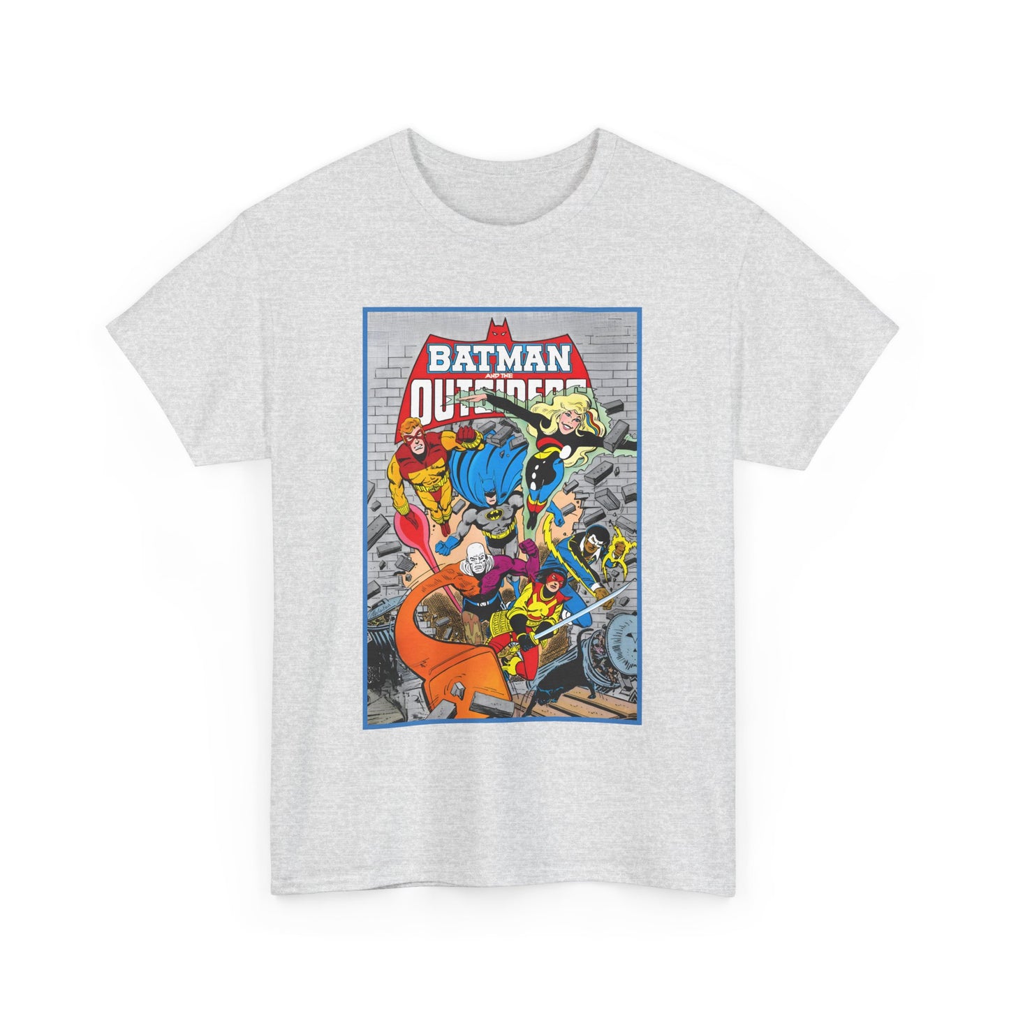 Batman & the Outsiders T-Shirt - Jim Aparo Art - Katana, Geo-Force, Black Lightning, Metamorpho, Halo - DC Comics - 1980s JLA Spin-Off Series