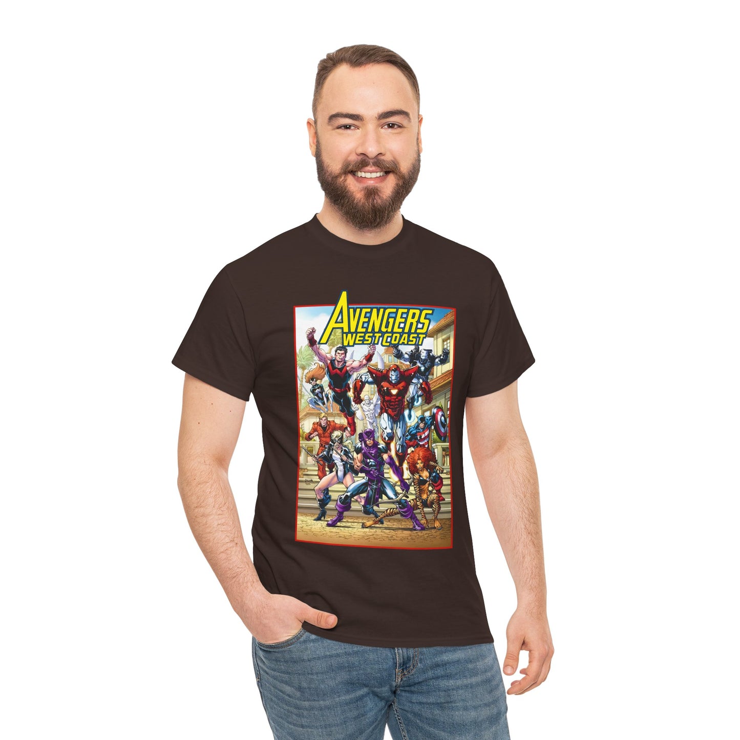 West Coast Avengers T-Shirt - Todd Nauck Art - Hawkeye, Iron Man, Wonder Man, Tigra, Vision - Marvel Comics