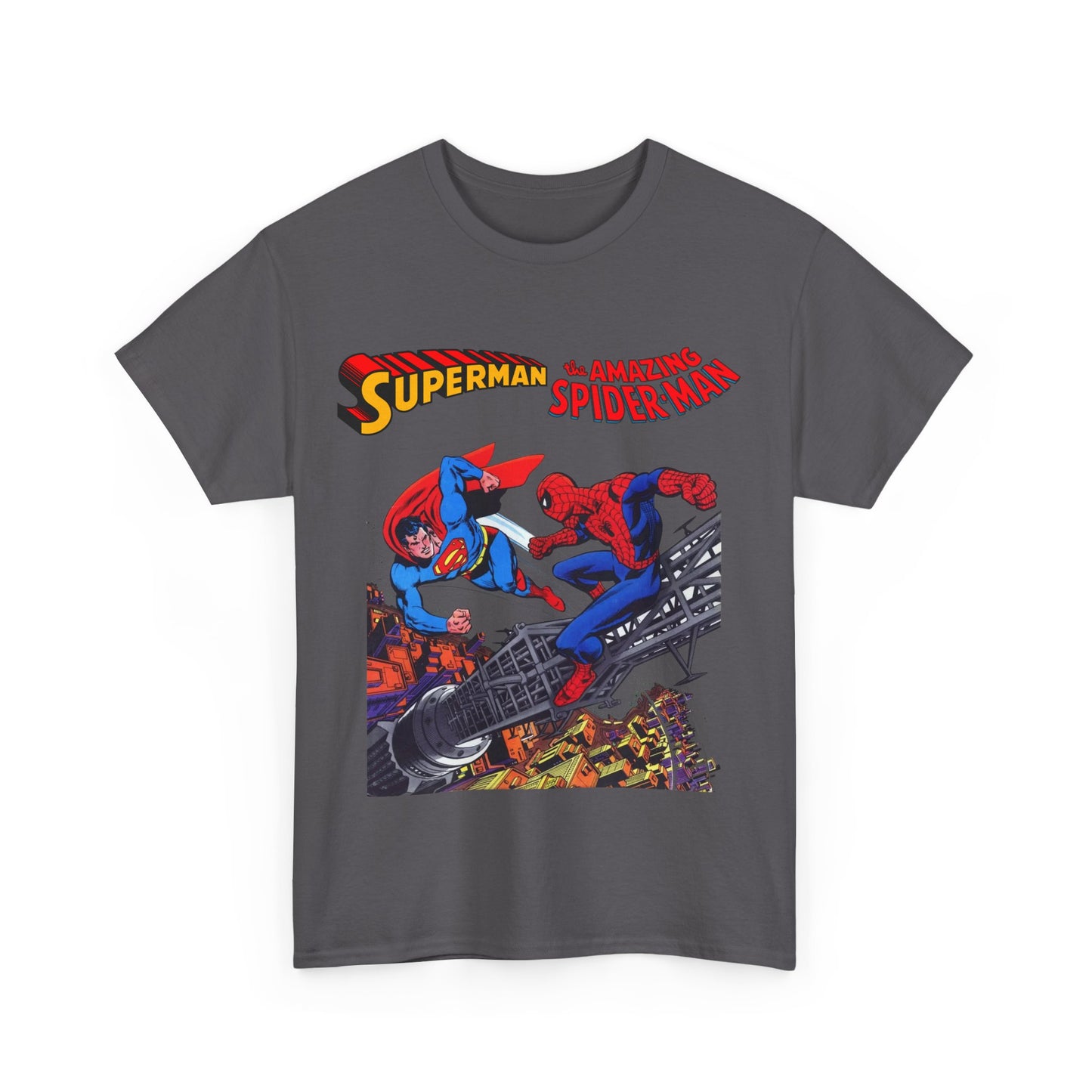 Superman & Amazing Spider-Man T-Shirt - DC/Marvel Comics Crossover - 1970s - Clark Kent & Peter Parker