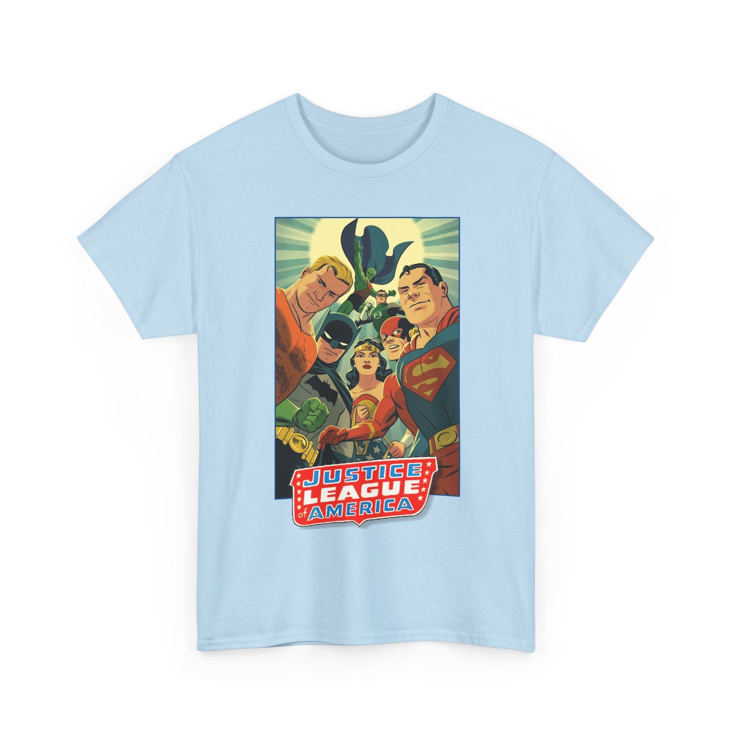 Justice League of America T-Shirt - Michael Cho Art - Superman, Flash, Wonder Woman, Green Lantern, Batman, Martian Manhunter - Silver Age Team - DC Comics