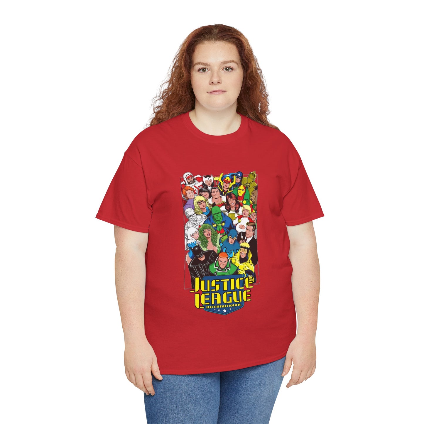 Justice League International T-Shirt - DC Comics - JLI - Kevin Maguire Art - Blue Beetle, Booster Gold, Martian Manhunter, Captain Atom