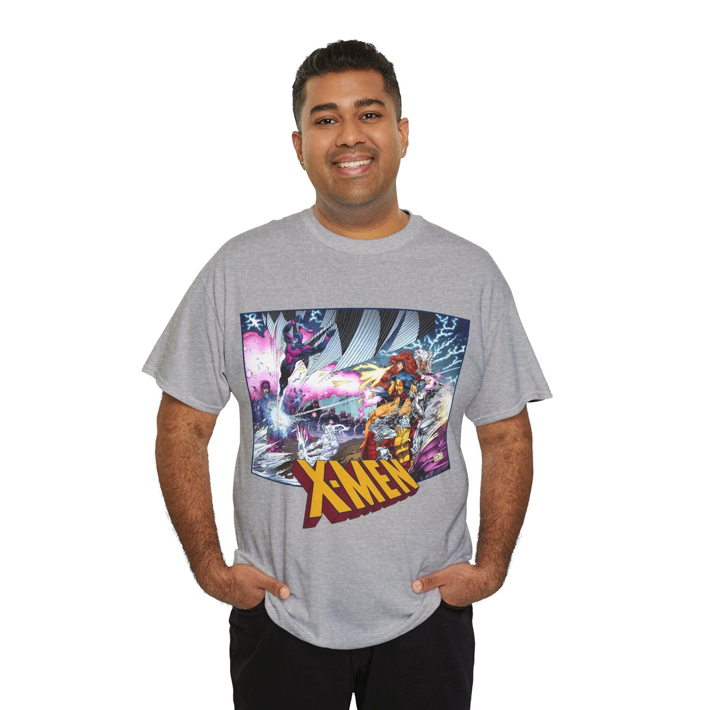 X-Men T-Shirt - Whilce Portacio Art - Storm, Jean Grey, Archangel, Iceman - Fighting Sentinels - Marvel Comics