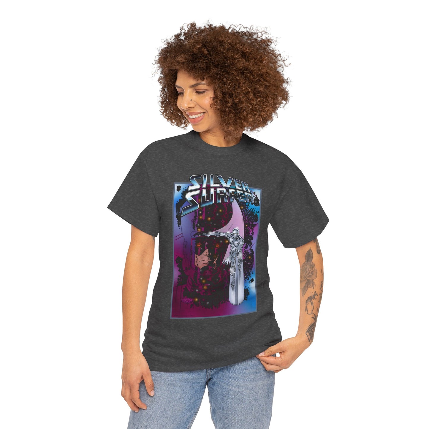 Silver Surfer & Galactus T-Shirt - John Byrne Art - Fantastic Four Connection - Former Herald, Norrin Radd - Marvel Comics