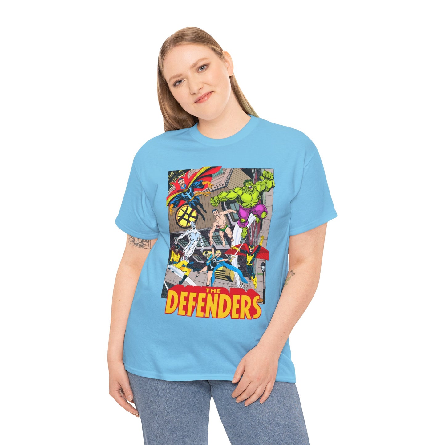 Defenders T-Shirt - John Byrne Art - Marvel Comics - Dr Strange, Nighthawk, Hulk
