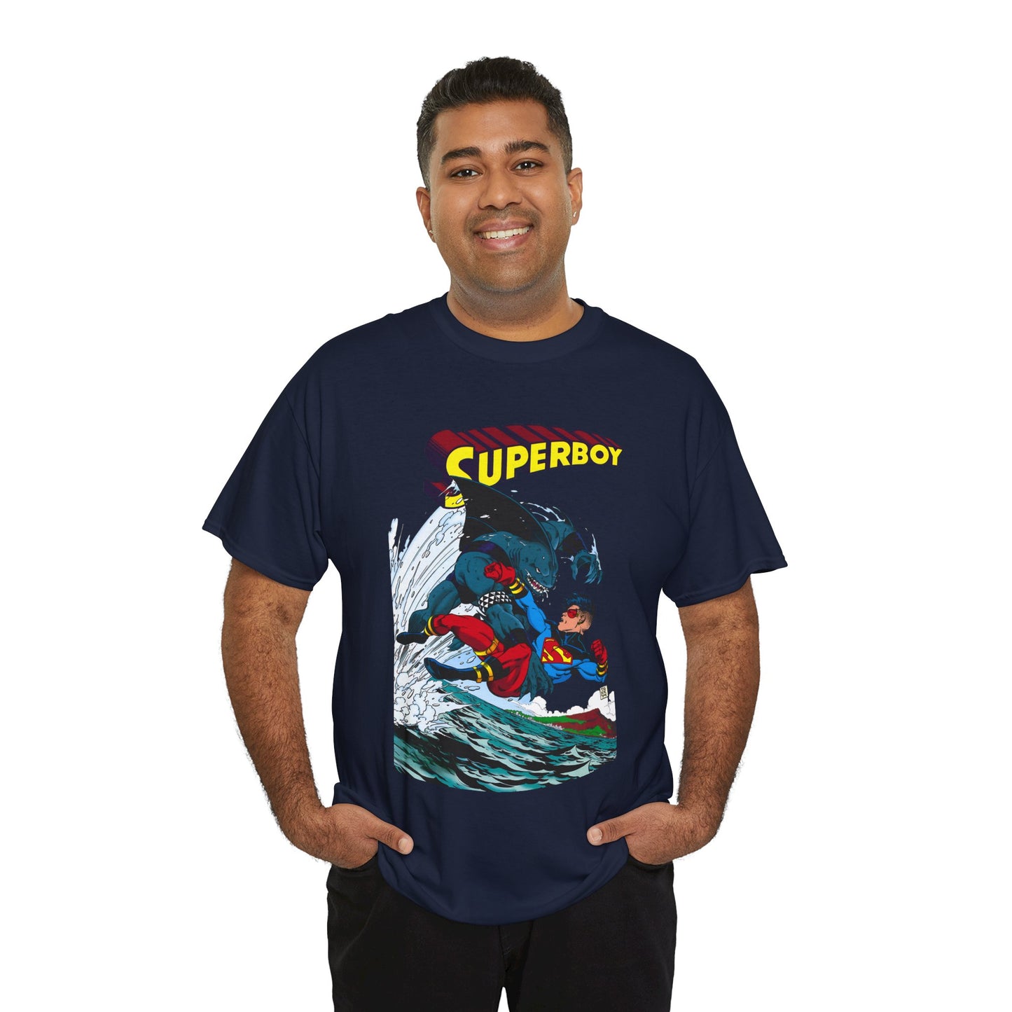 King Shark Vs Superboy T-Shirt - Tom Grummett Art - Connor Kent, Kon-L - Superman Family - DC Comics