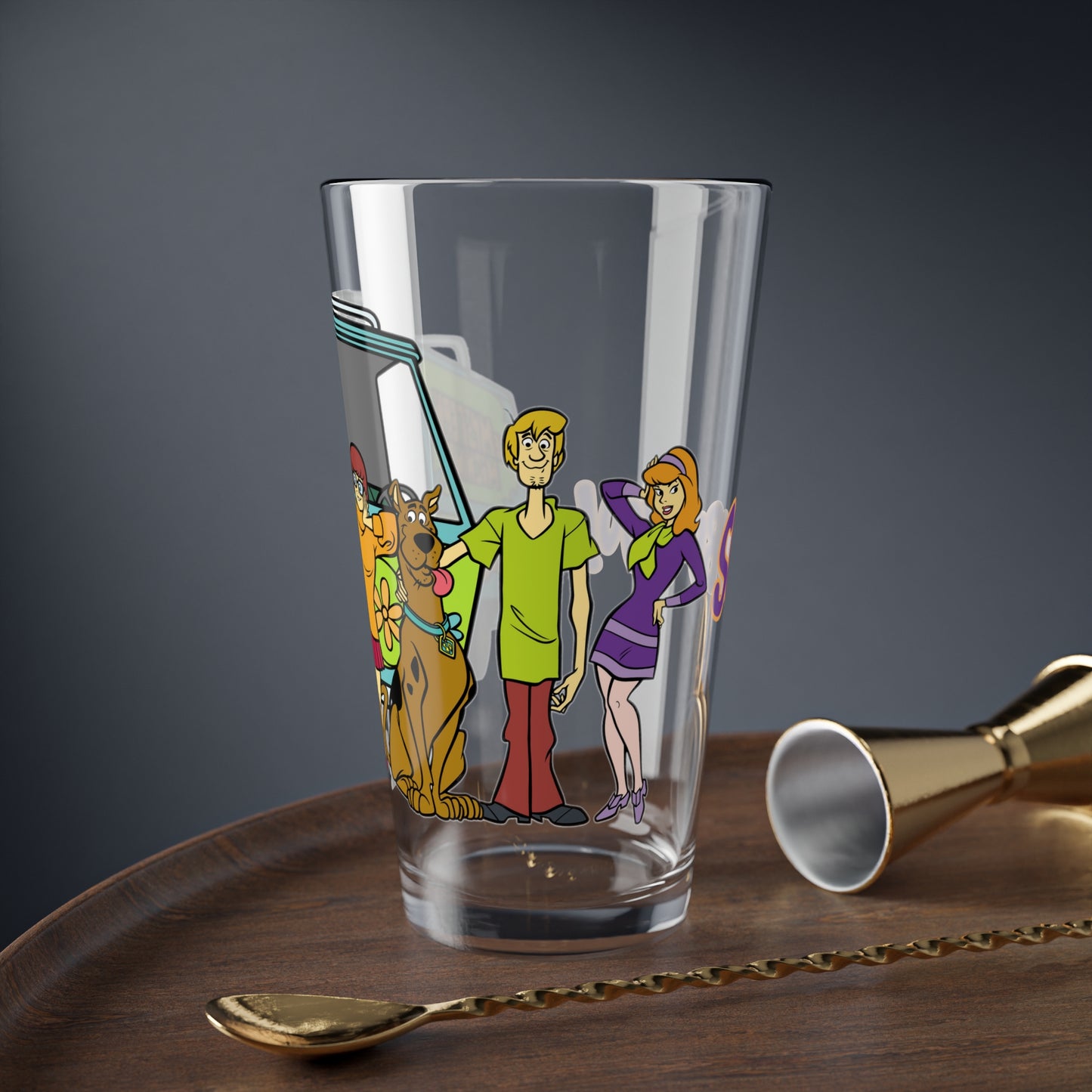 Scooby Doo Pint Glass, 16oz - Shaggy, Fred, Daphne, Velma - Mystery Machine - Hanna-Barbera Cartoon Classic