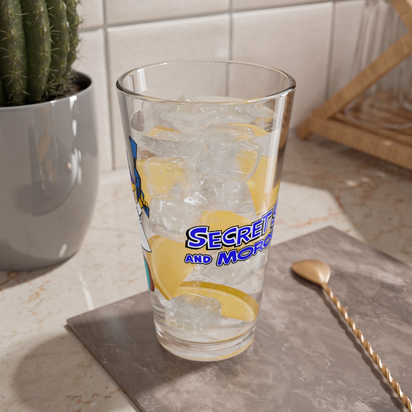 Secret Squirrel & Morocco Mole Pint Glass, 16oz - Hanna-Barbera Saturday Morning Cartoon, 1960s - International Sneaky Service - Agent 000