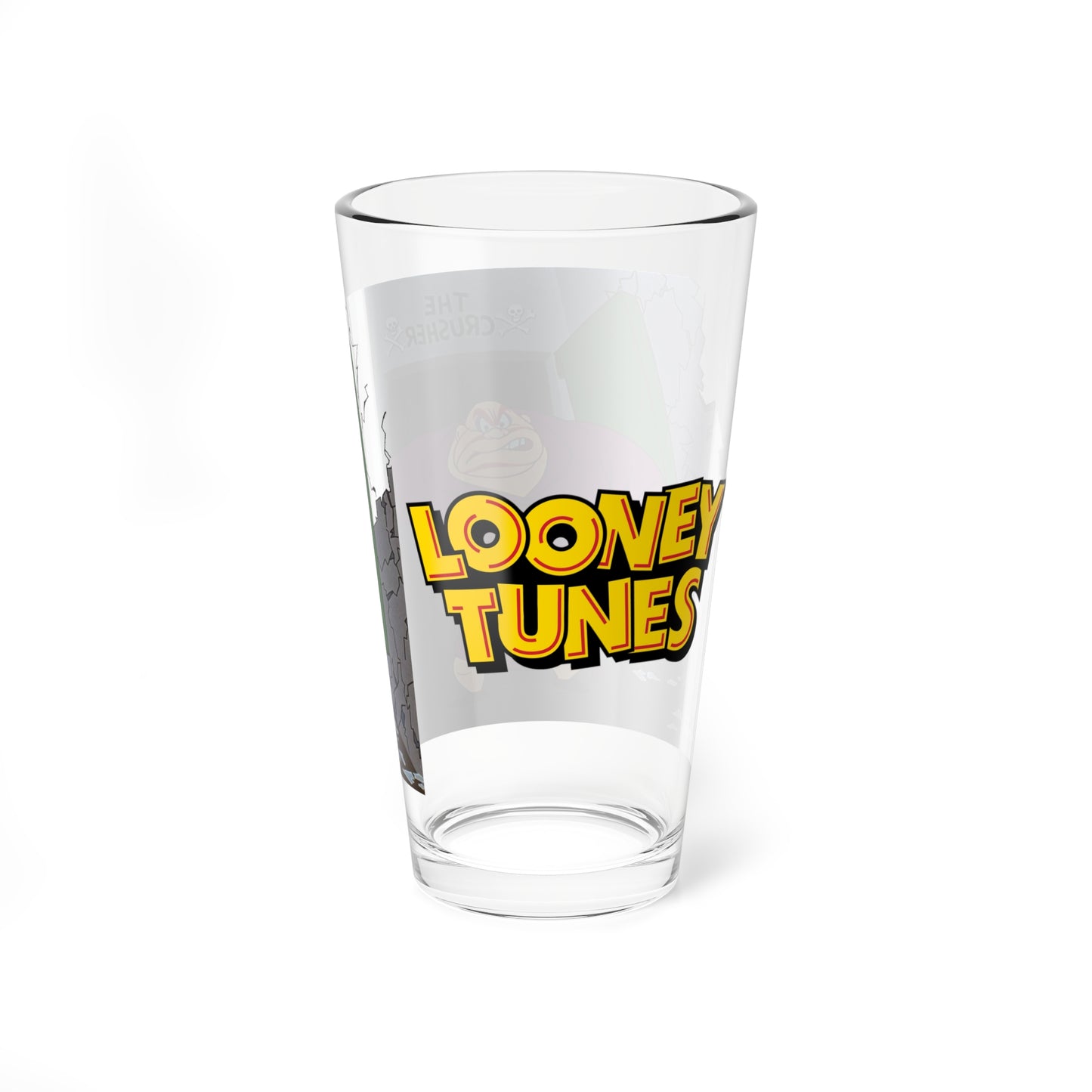 The Crusher Pint Glass, 16oz - Looney Tunes Art - Bunny Hugged - Wrestling Cartoon - Bugs Bunny Foe