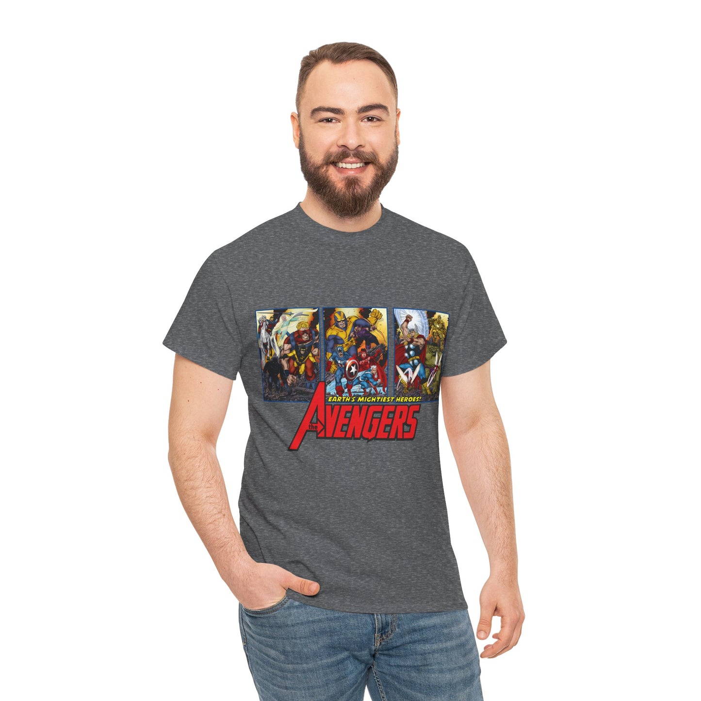 Avengers T-Shirt - John Byrne Art - Thor, Captain America, Iron Man, Hulk, Scarlet Witch, Wasp, Quicksilver, The Black Knight - Marvel Comics