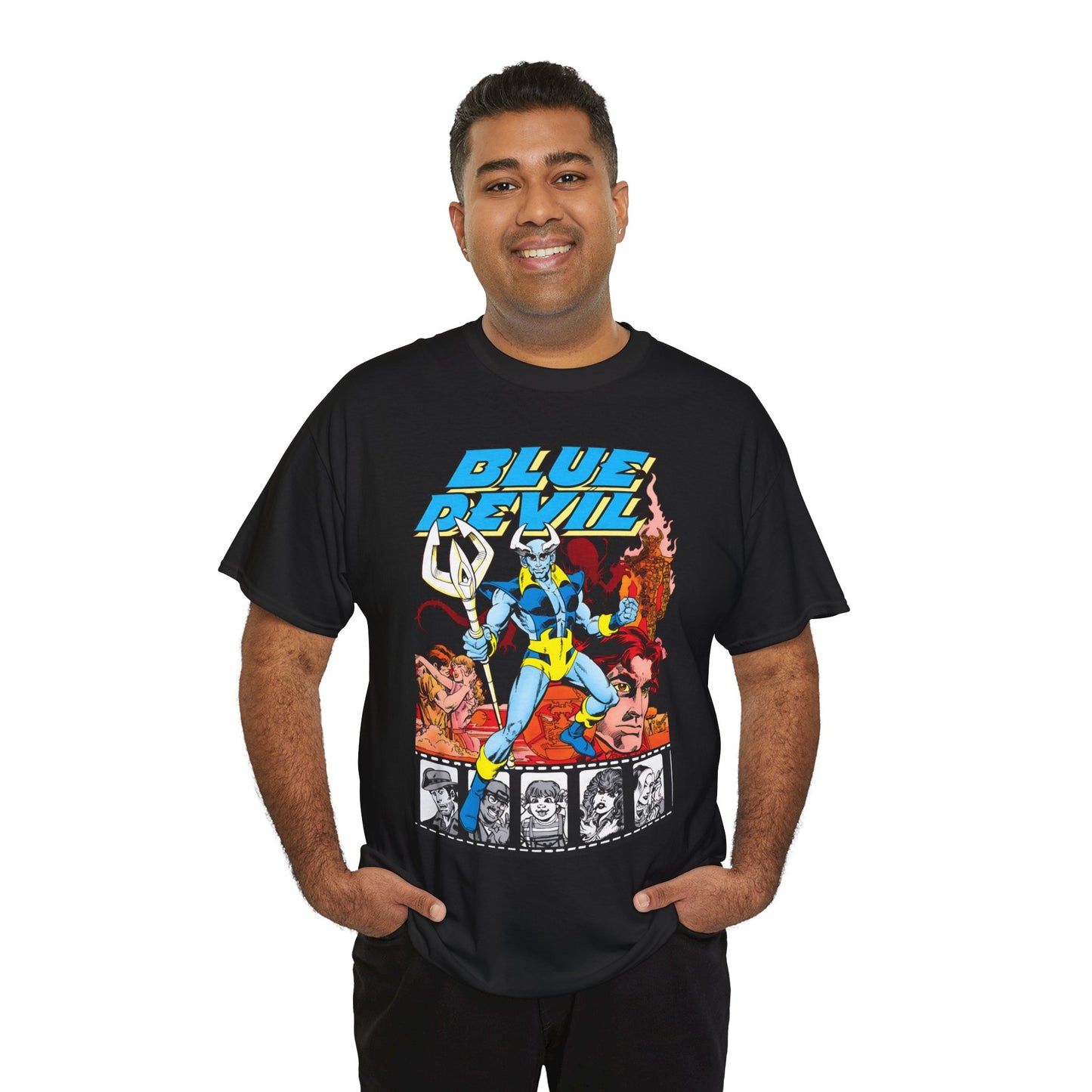 Blue Devil T-Shirt - Dan Mishkin, Gary Cohn, & Paris Cullins - Dan Cassidy, Hollywood Stuntman - 1980s DC Comics Series