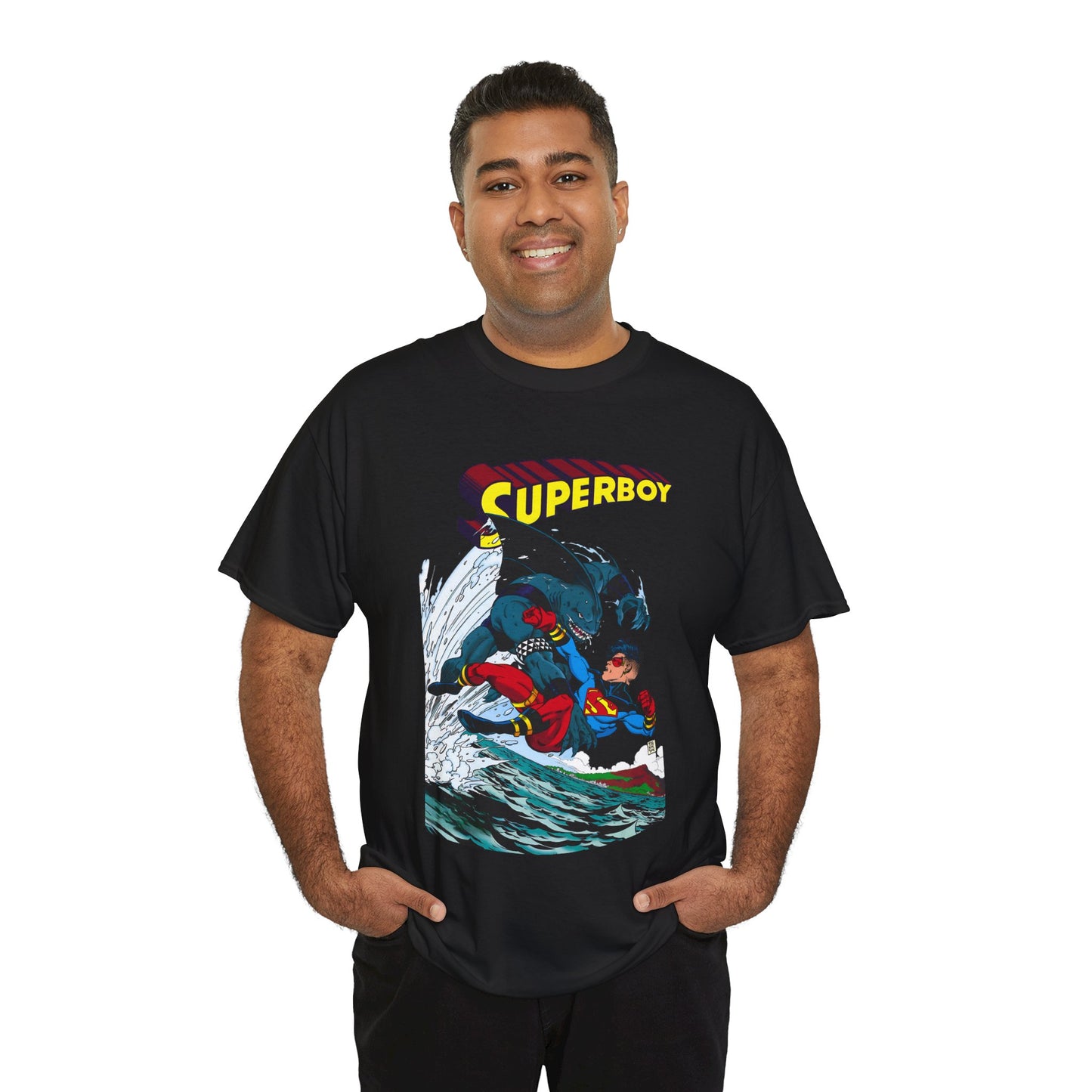 King Shark Vs Superboy T-Shirt - Tom Grummett Art - Connor Kent, Kon-L - Superman Family - DC Comics