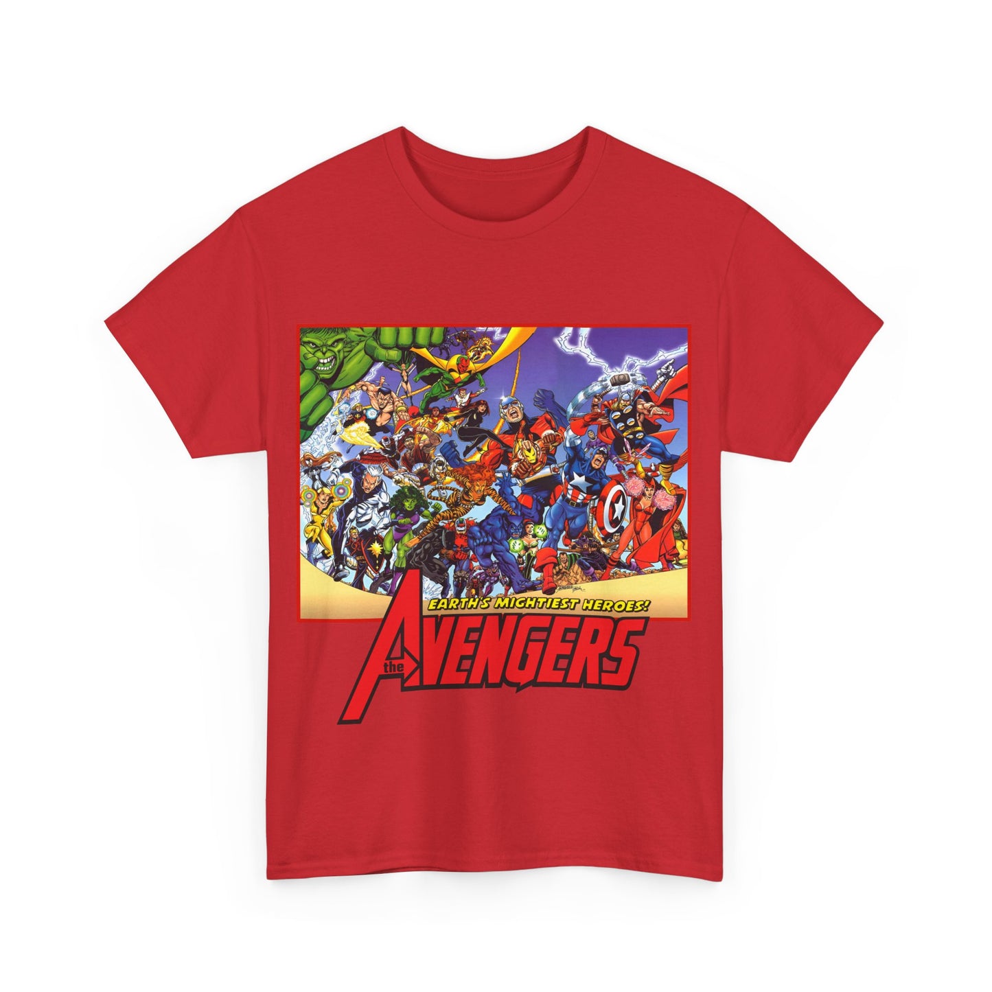 Avengers T-Shirt - George Perez Art - Marvel Comics - Captain America, Iron Man, Thor, She-Hulk, Hawkeye, Vision, Quicksilver - Classic Cover