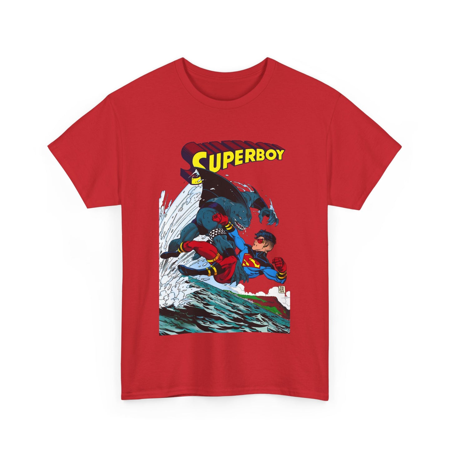 King Shark Vs Superboy T-Shirt - Tom Grummett Art - Connor Kent, Kon-L - Superman Family - DC Comics