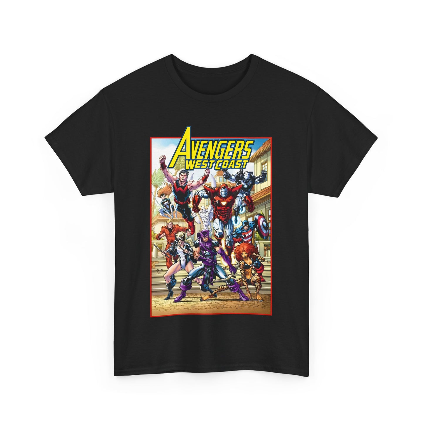 West Coast Avengers T-Shirt - Todd Nauck Art - Hawkeye, Iron Man, Wonder Man, Tigra, Vision - Marvel Comics
