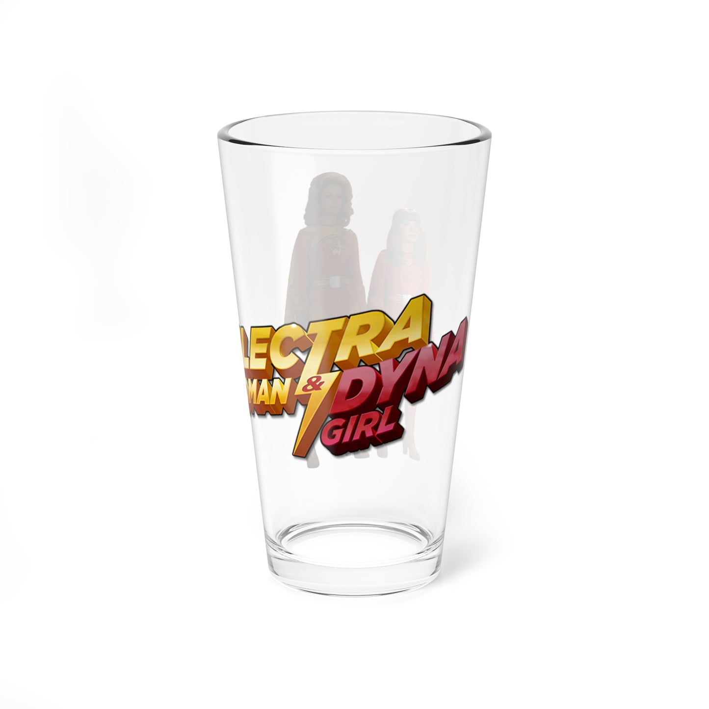 Electra Woman & Dyna Girl Pint Glass, 16oz - Krofft Supershow TV - Deidre Hall - Popular 70s Superhero Show