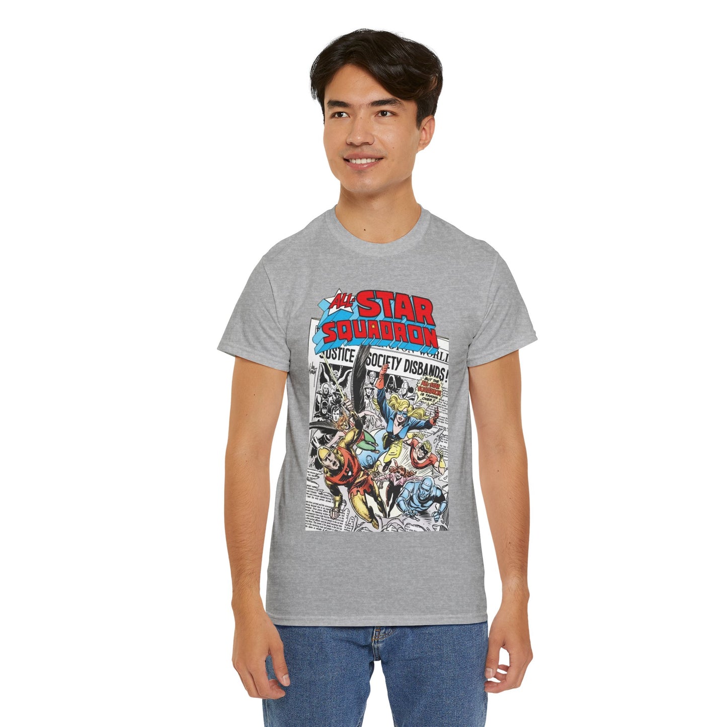 All-Star Squadron T-Shirt - Joe Kubert Art - Liberty Belle, Robotman, Shining Knight, Johnny Quick, Firebrand - JSA Connection - DC Comics