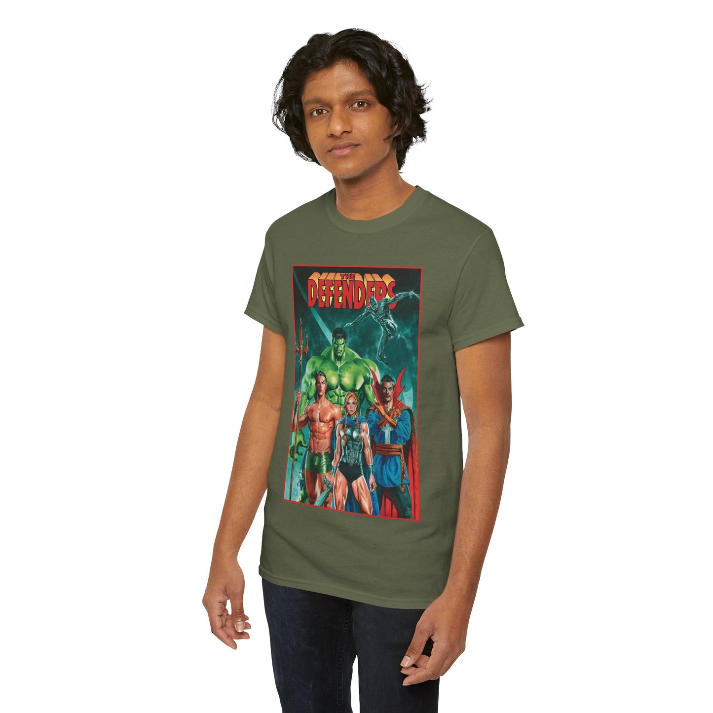 Defenders T-Shirt - Dr Strange, Valkyrie, Hulk, Namor, Silver Surfer - Marvel Comics - Popular 1970s Series