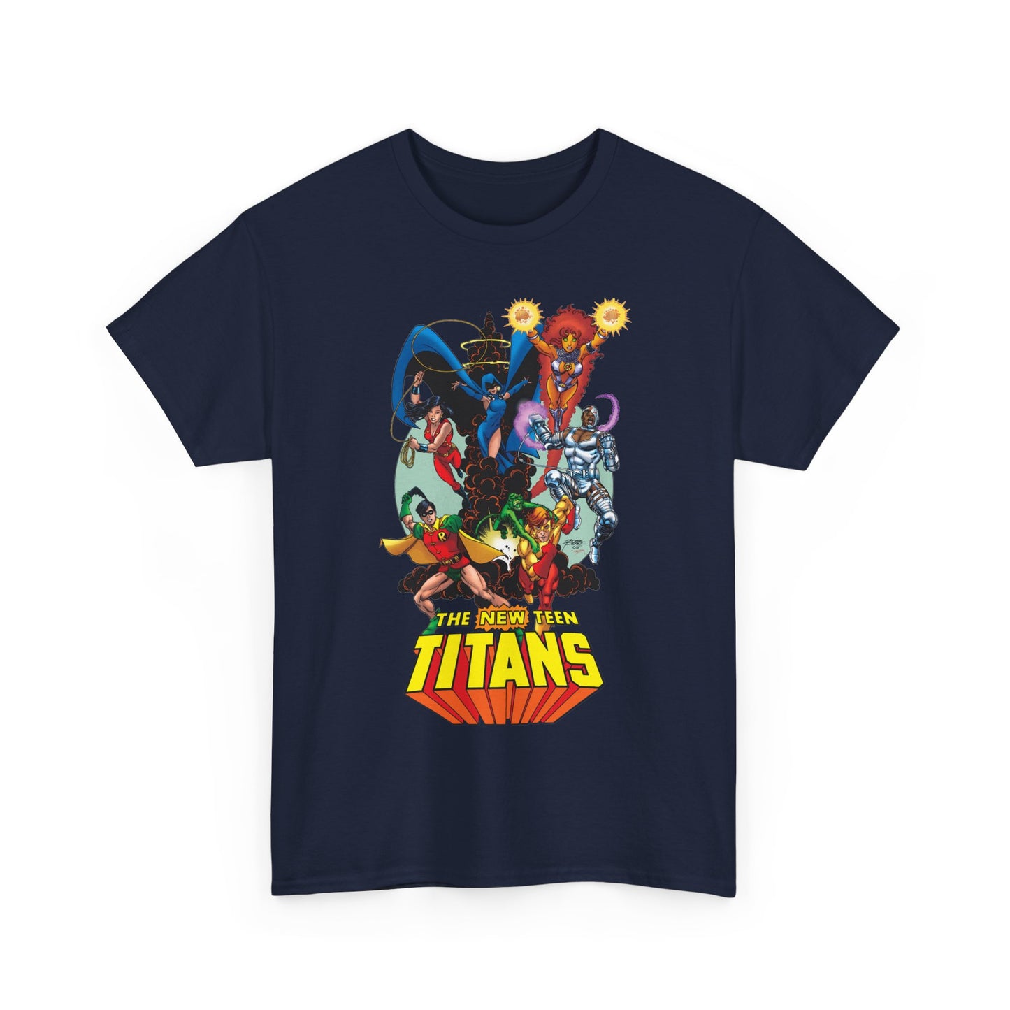 New Teen Titans T-Shirt - George Perez Art - Raven, Cyborg, Robin, Starfire, Wonder Girl, Changeling - DC Comics