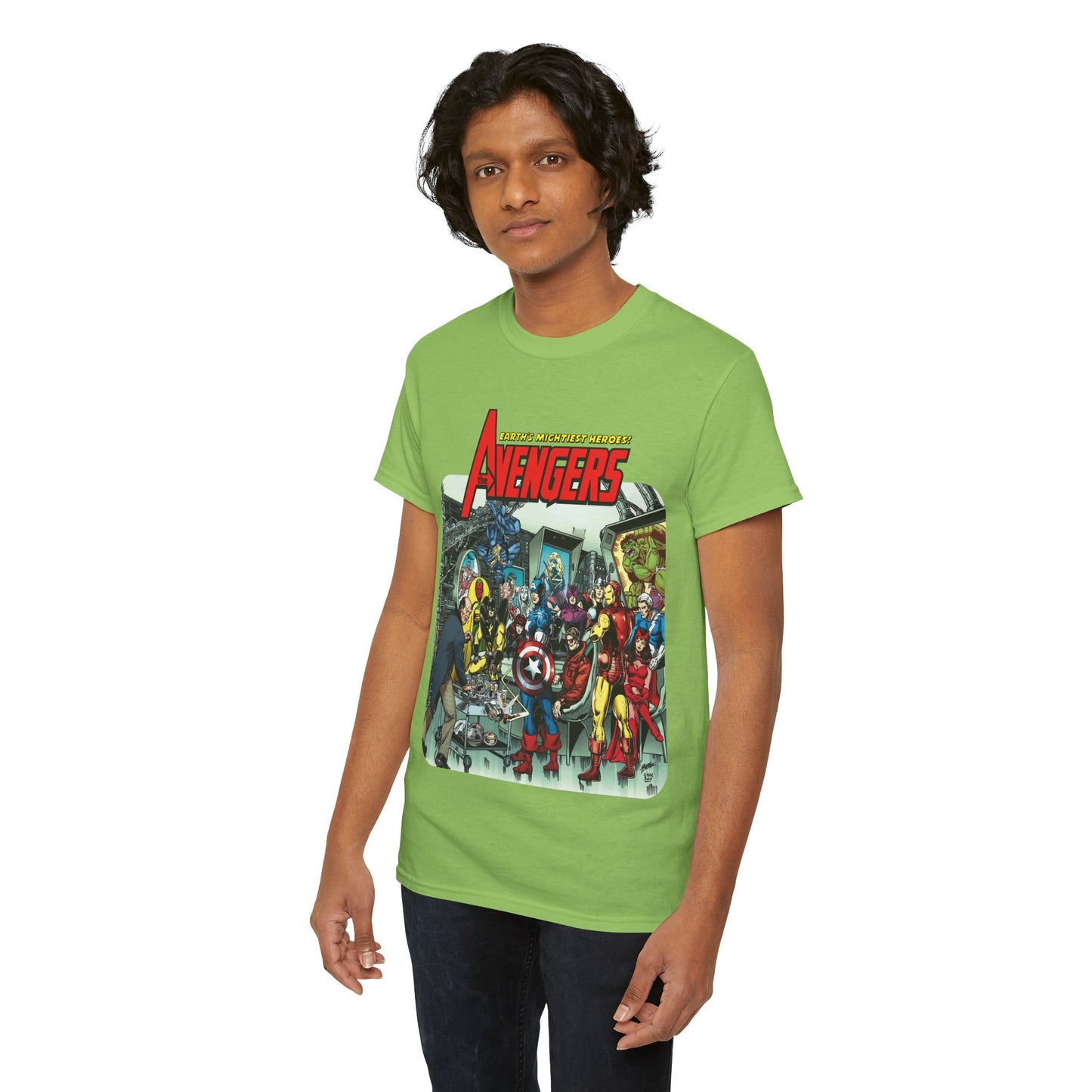 Classic Avengers T-Shirt - George Perez Art - Captain America, Hawkeye, Iron Man, Vision, Scarlet Witch, Quicksilver, Jarvis - Marvel Comics