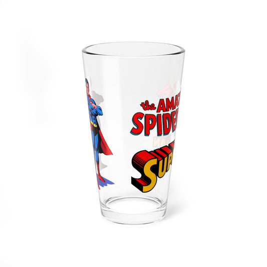 Amazing Spider-Man & Superman Pint Glass, 16oz - DC & Marvel Comics Crossover - 1970s Retro Art